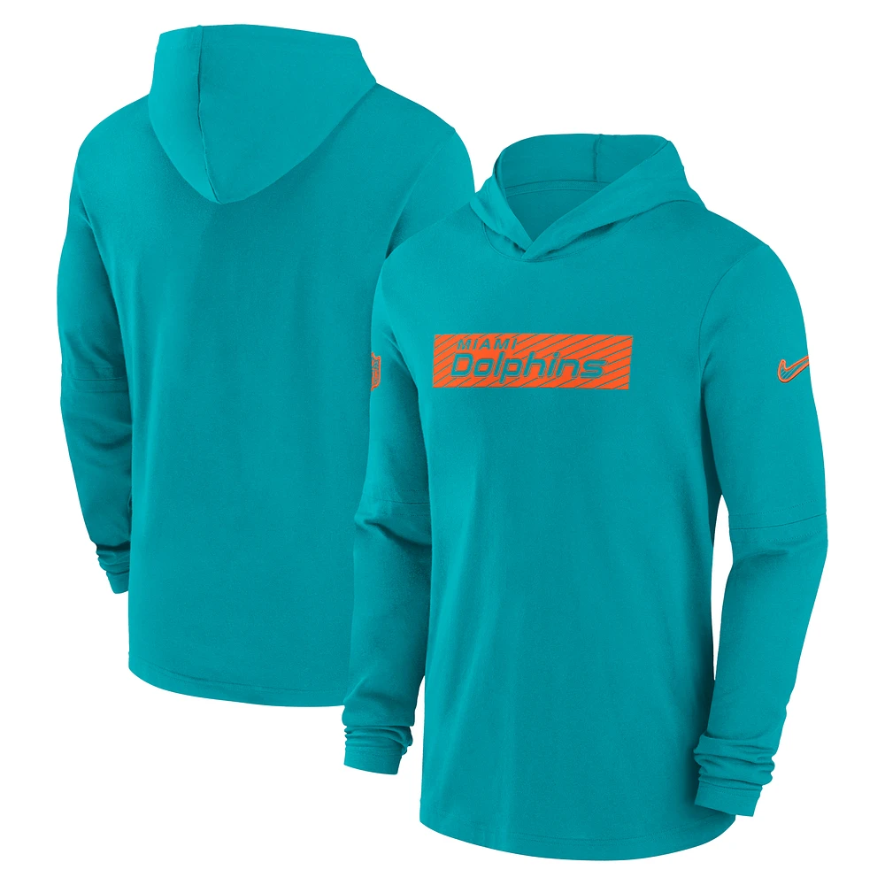 T-shirt à manches longues Nike Aqua Miami Dolphins Sideline Performance pour hommes