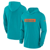 Men's Nike Aqua Miami Dolphins Sideline Hoodie Performance Long Sleeve T-Shirt