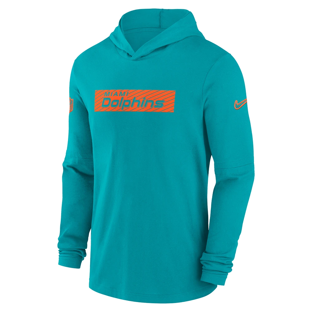 Men's Nike Aqua Miami Dolphins Sideline Hoodie Performance Long Sleeve T-Shirt