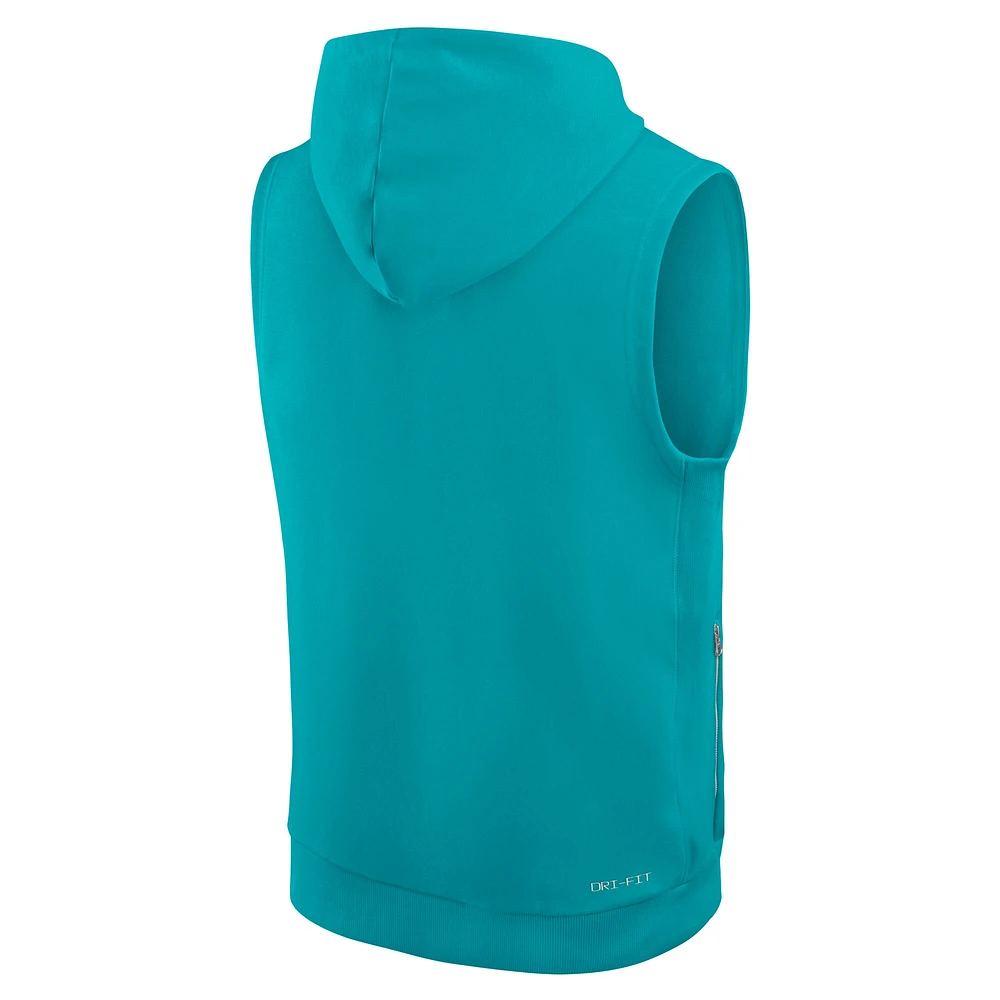 Men's Nike Aqua Miami Dolphins Sideline Performance Sleeveless Pullover Hoodie