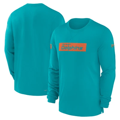 T-shirt à manches longues Nike Aqua Miami Dolphins Sideline Player Performance pour homme