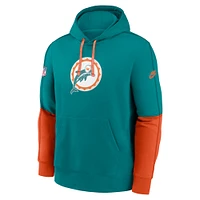 Men's Nike Aqua Miami Dolphins  Throwback Logo Club Tri-Blend Pullover Hoodie