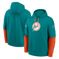 Men's Nike Aqua Miami Dolphins  Throwback Logo Club Tri-Blend Pullover Hoodie