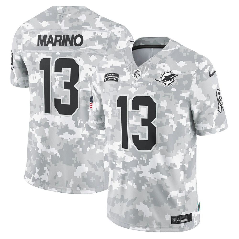 Maillot Nike Dan Marino Arctic Camo Miami Dolphins 2024 Salute to Service pour homme, édition limitée, joueur retraité