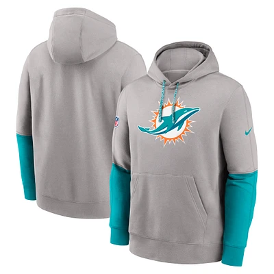 Men's Nike Gray Miami Dolphins 2024 Sideline Club Pullover Hoodie