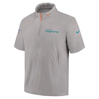 Men's Nike Gray Miami Dolphins 2024 Sideline Coach Short Sleeve Half-Zip Hoodie Jacket