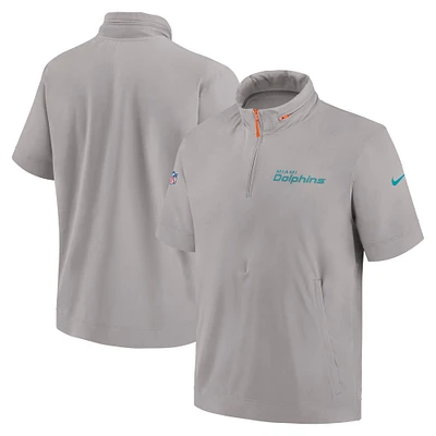 Veste à capuche manches courtes et demi-zip Nike Miami Dolphins 2024 pour homme Gris