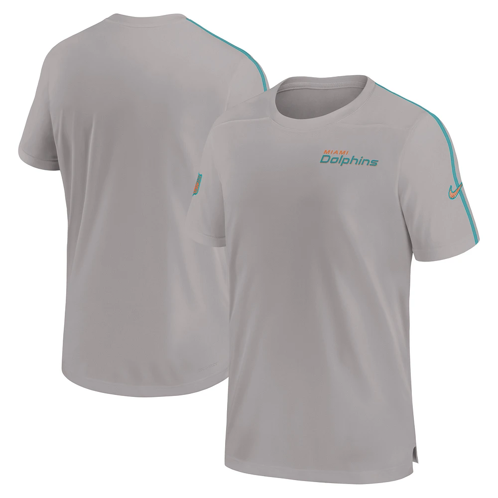 T-shirt Nike gris Miami Dolphins 2024 Sideline Coach UV Performance pour homme