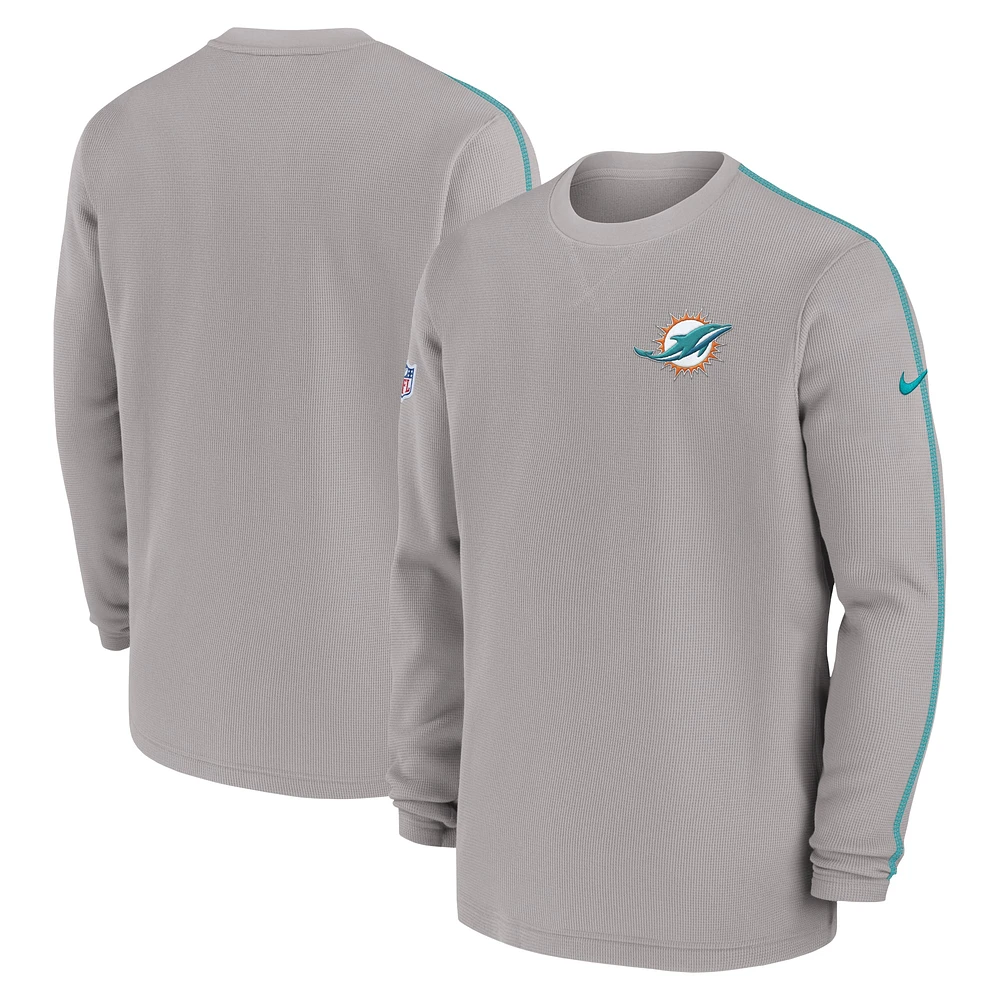 Haut à manches longues Nike gris Miami Dolphins 2024 Sideline Coaches pour homme