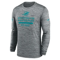 T-shirt Nike gris à manches longues Sideline Velocity Performance pour homme des Dolphins de Miami
