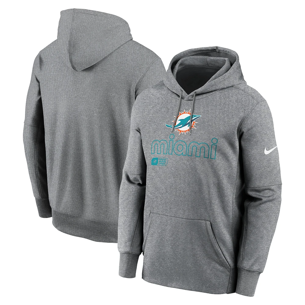 Men's Nike Heather Gray Miami Dolphins Big & Tall Performance Pullover Hoodie