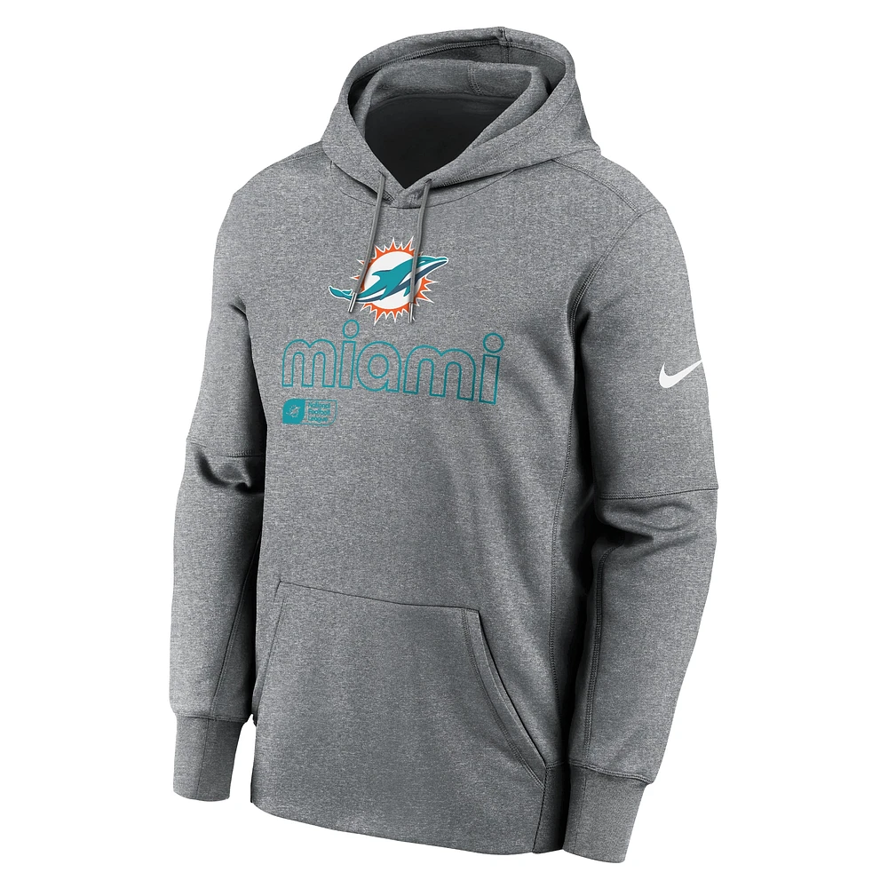 Sweat à capuche Nike pour hommes, gris chiné, Miami Dolphins, Big & Tall Performance