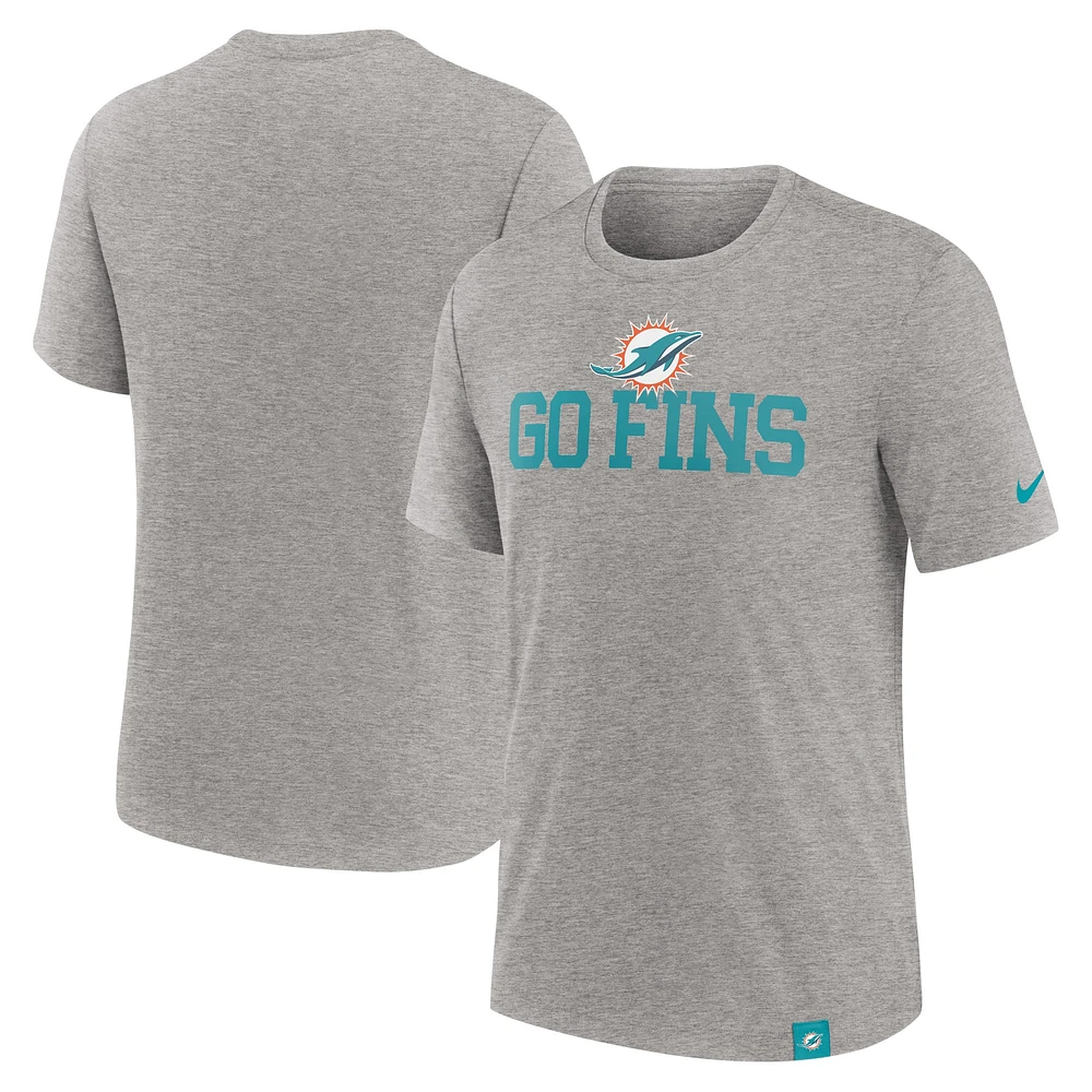 T-shirt à trois mélanges Nike pour hommes, gris chiné, Miami Dolphins Blitz