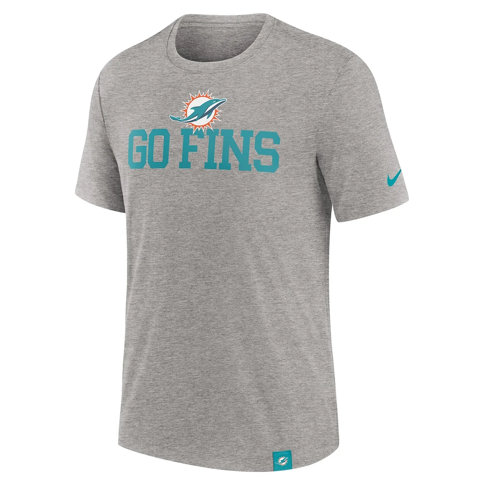 T-shirt à trois mélanges Nike pour hommes, gris chiné, Miami Dolphins Blitz