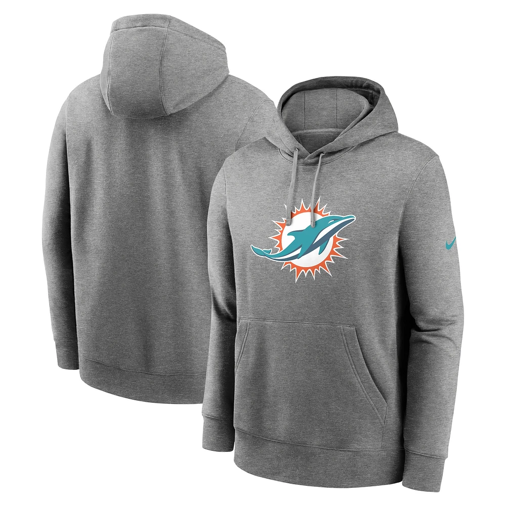 Men's Nike Heather Gray Miami Dolphins Club Logo Pullover Hoodie