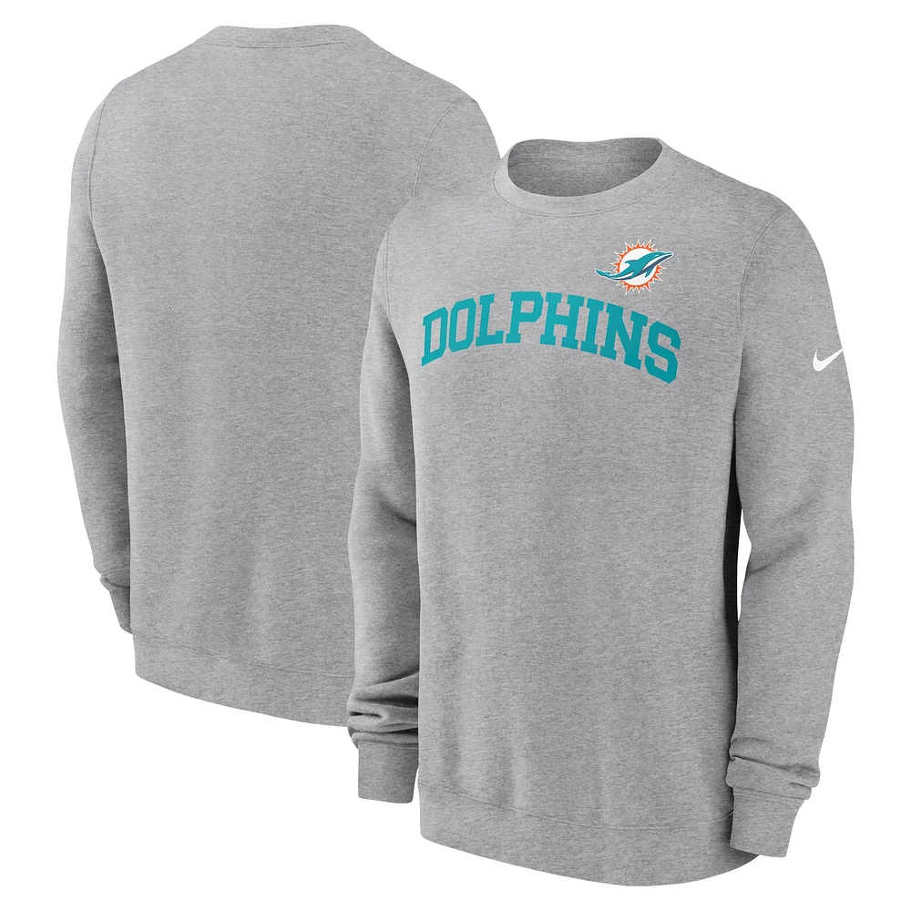 Men's Nike Heather Gray Miami Dolphins Club Pullover Sweatshirt