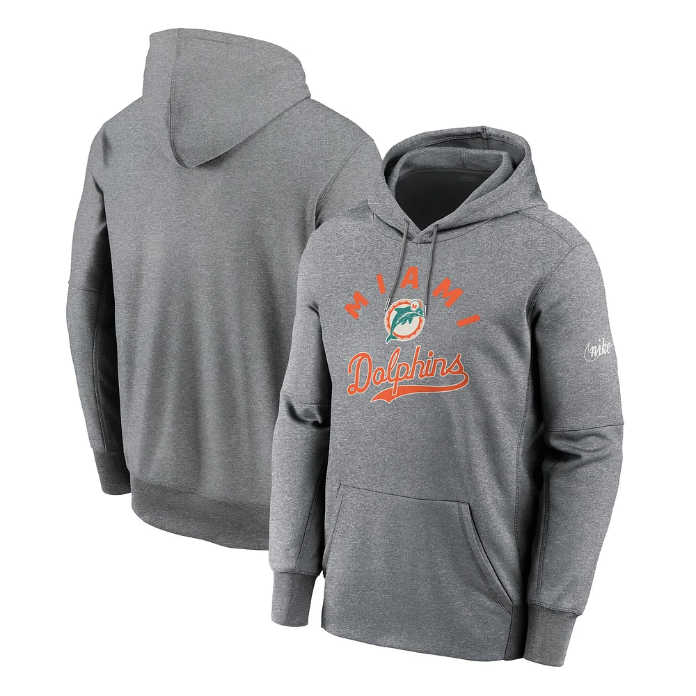 Men's Nike Heather Gray Miami Dolphins Performance Fleece Pullover Hoodie