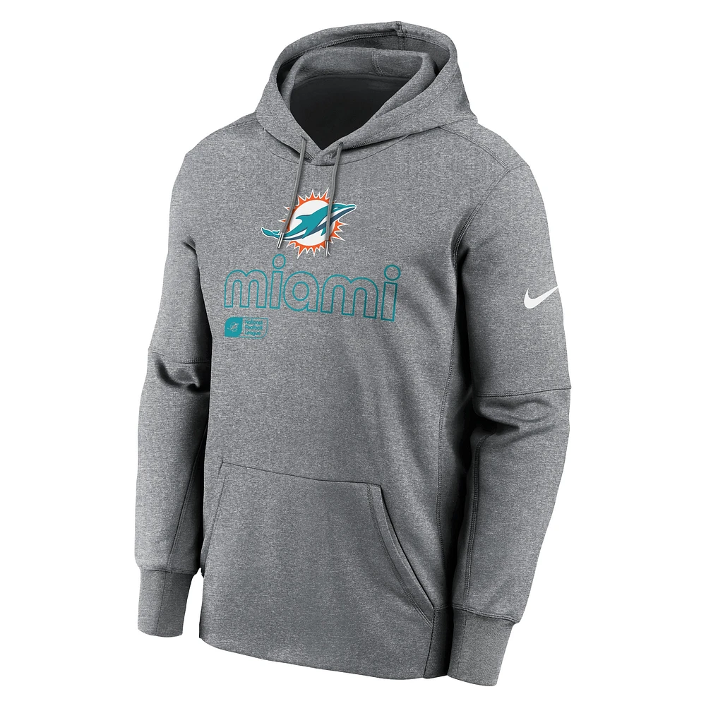 Men's Nike Heather Gray Miami Dolphins Performance Pullover Hoodie