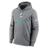 Sweat à capuche Performance Nike gris chiné Miami Dolphins pour homme