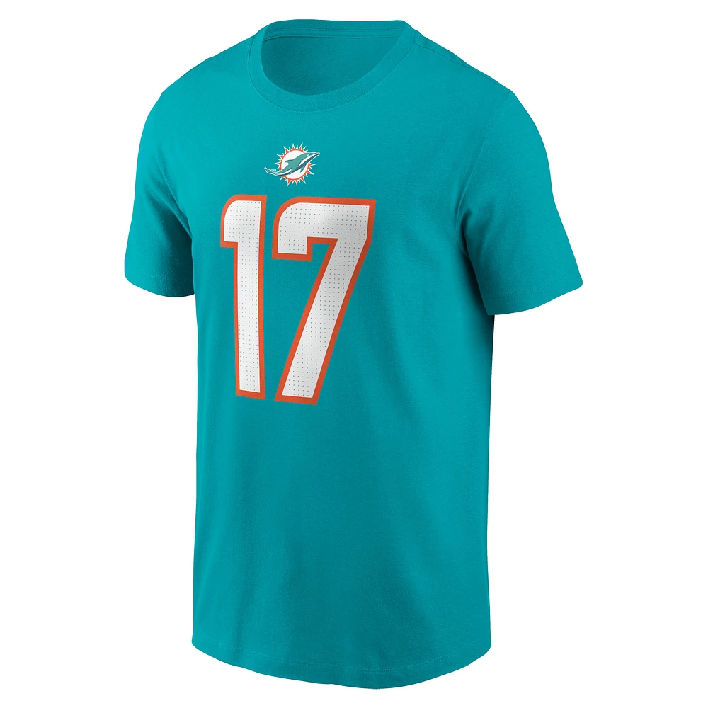 Men's Nike Jaylen Waddle  Aqua Miami Dolphins Player Name & Number T-Shirt