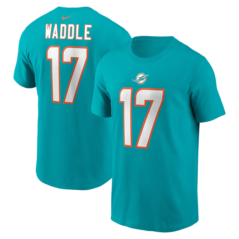 Men's Nike Jaylen Waddle  Aqua Miami Dolphins Player Name & Number T-Shirt