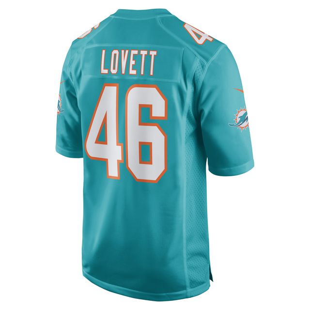 Maillot de joueur match Nike John Lovett Aqua Miami Dolphins pour homme