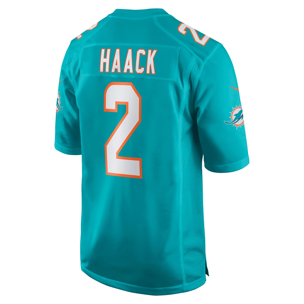 Maillot de match Nike Matt Haack Aqua Miami Dolphins pour homme