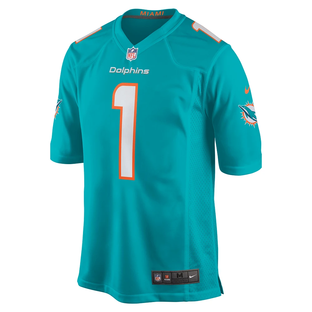 Men's Nike Number 1 Dad Aqua Miami Dolphins Game Jersey