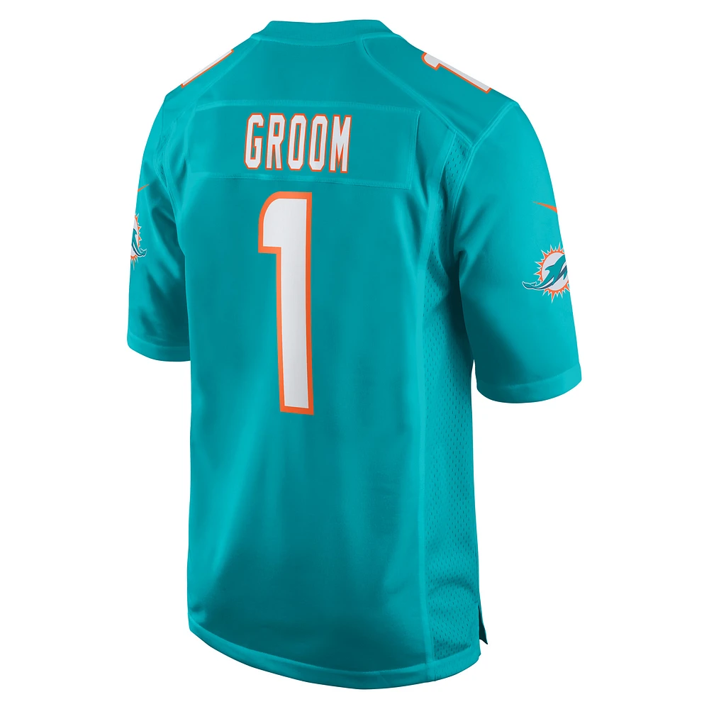 Maillot de match Nike numéro 1 Groom Aqua pour hommes des Dolphins Miami