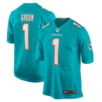 Maillot de match Nike numéro 1 Groom Aqua pour hommes des Dolphins Miami