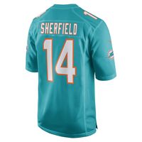 Men's Nike Trent Sherfield Aqua Miami Dolphins Game Player Jersey