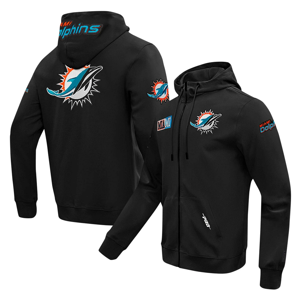 Sweat à capuche zippé en tricot double avec logo Split Miami Dolphins Pro Standard pour homme, noir