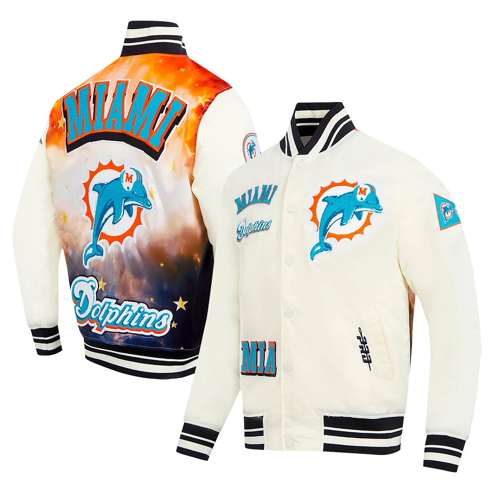 Men's Pro Standard Cream Miami Dolphins Sublimated Satin Full-Snap Jacket