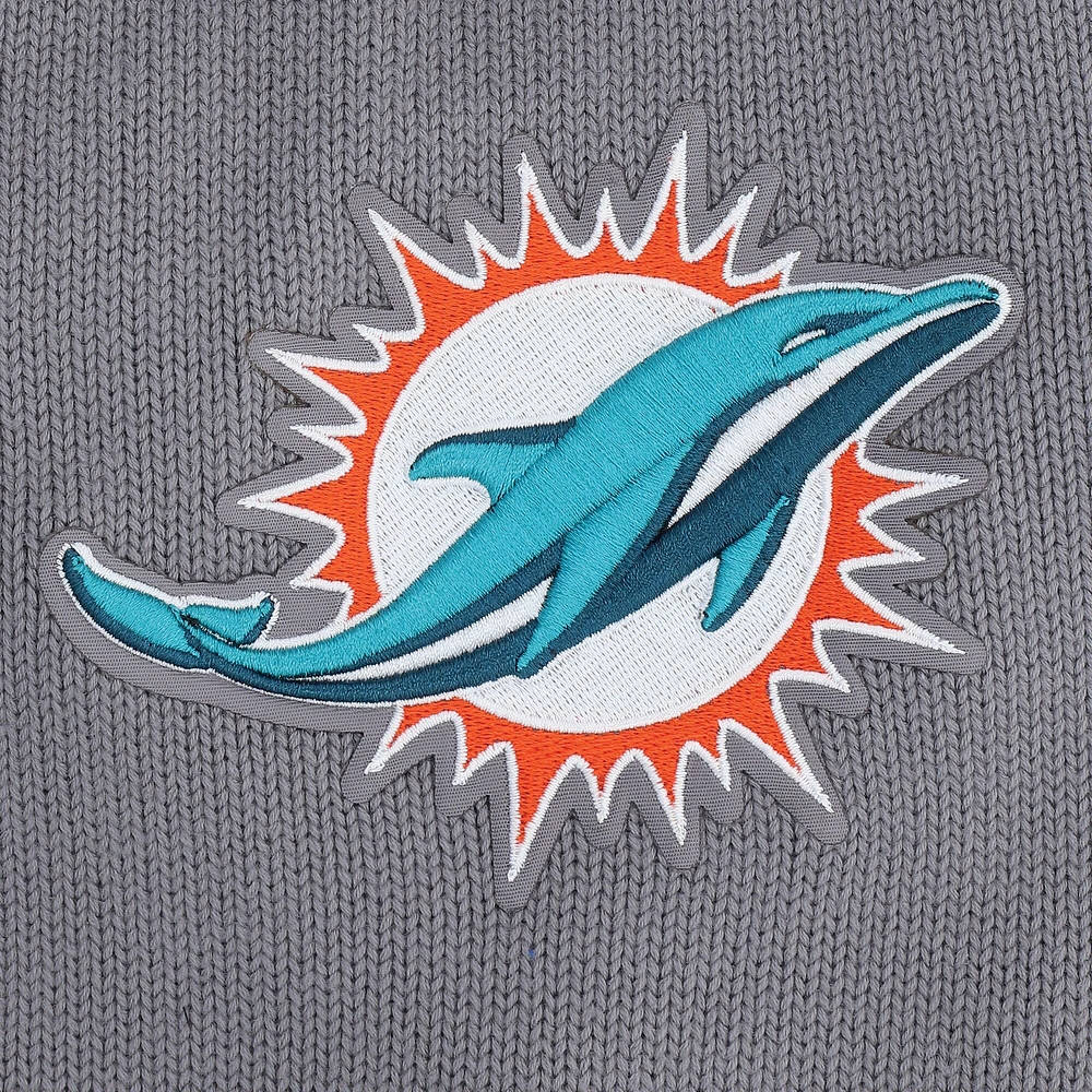 Men's Pro Standard Gray Miami Dolphins Crewneck Pullover Sweater & Cuffed Knit Hat Box Gift Set