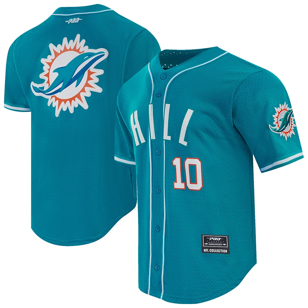 Men's Pro Standard Tyreek Hill Aqua Miami Dolphins Mesh Button-Up Baseball Jersey