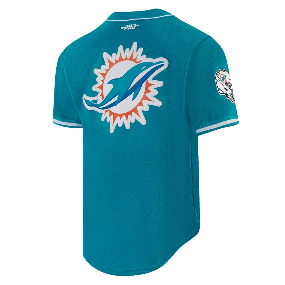 Men's Pro Standard Tyreek Hill Aqua Miami Dolphins Mesh Button-Up Baseball Jersey