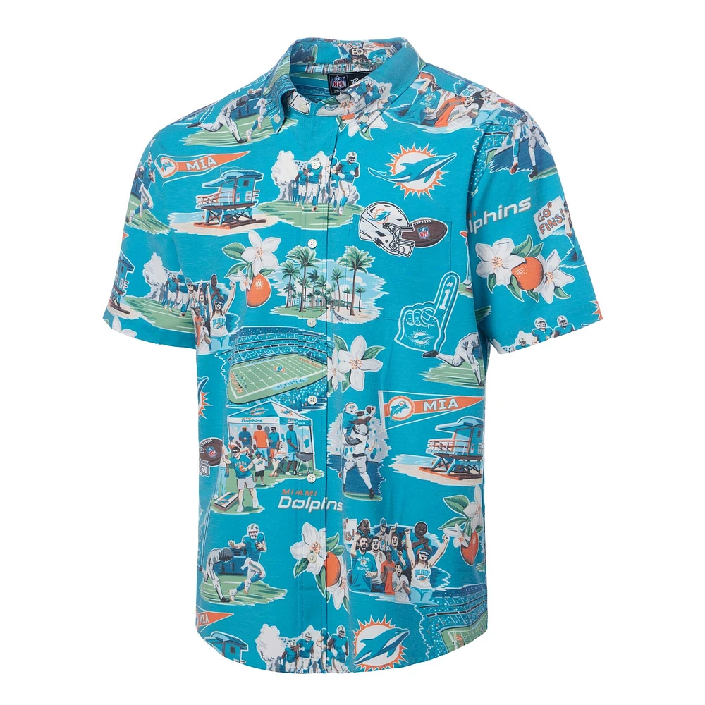 Chemise boutonnée panoramique pour homme Reyn Spooner Aqua Miami Dolphins