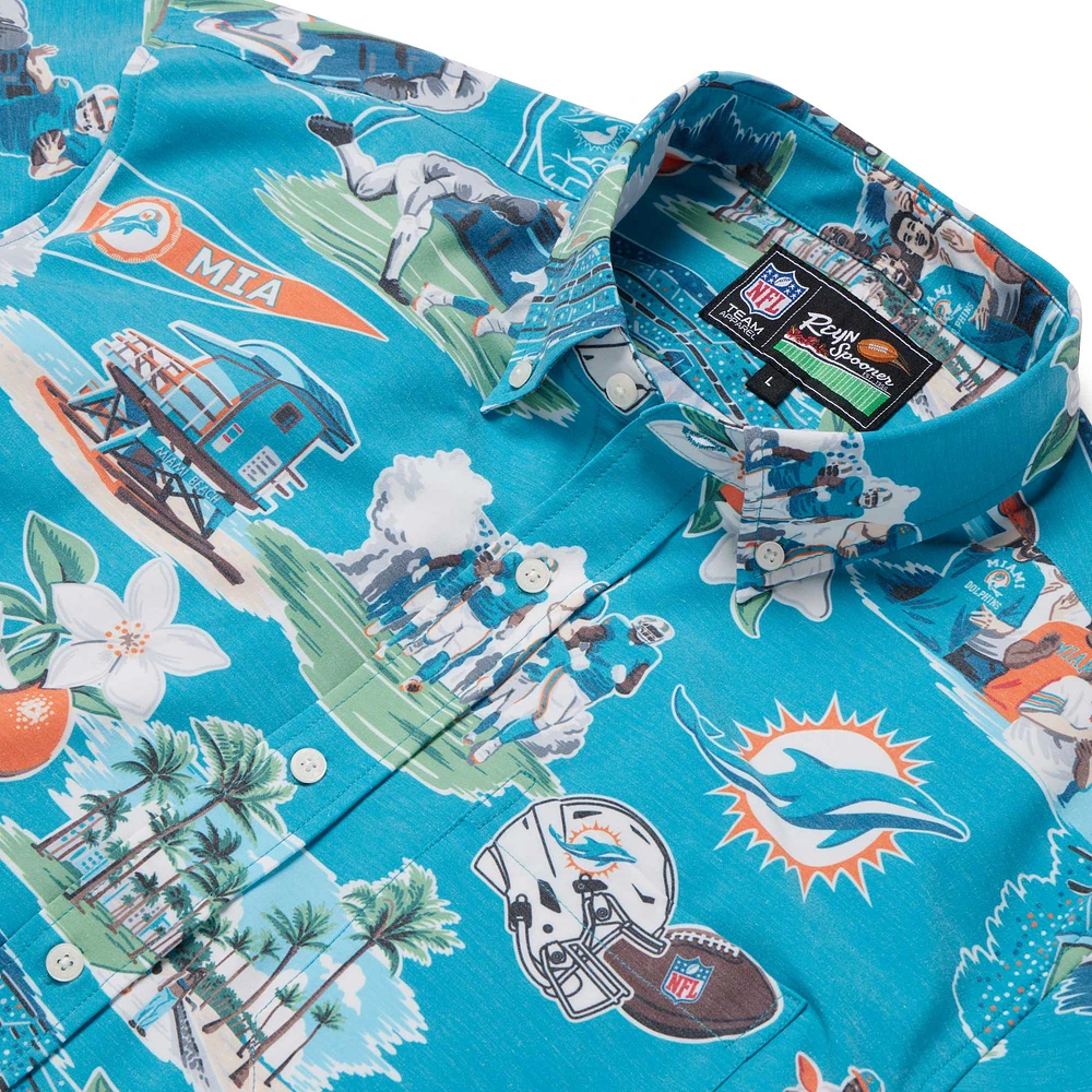 Men's Reyn Spooner Aqua Miami Dolphins Scenic Button-Down Shirt