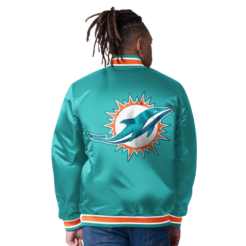 Veste réversible en satin à boutons-pression pour homme Starter Aqua/Orange Miami Dolphins Closer