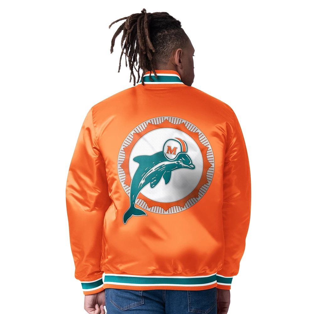 Veste réversible en satin à boutons-pression pour homme Starter Aqua/Orange Miami Dolphins Closer