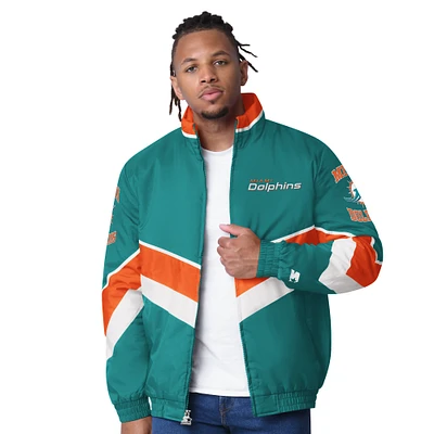 Veste universitaire en satin Captain Starter Aqua Miami Dolphins pour homme