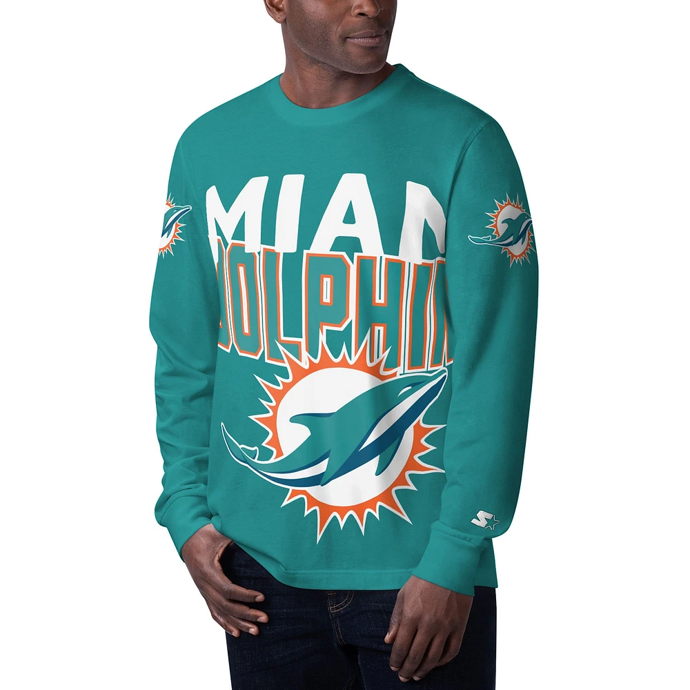 T-shirt à manches longues Starter Aqua Miami Dolphins Clutch Hit pour homme