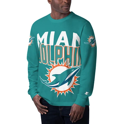 Men's Starter Aqua Miami Dolphins Clutch Hit Long Sleeve T-Shirt