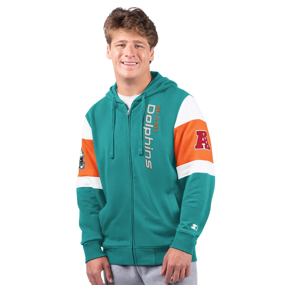 Sweat à capuche zippé intégral Starter Aqua Miami Dolphins Extreme pour homme