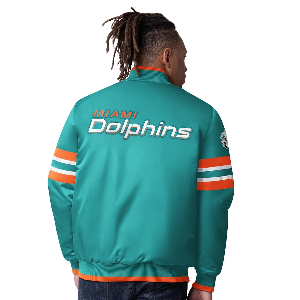 Men's Starter Aqua Miami Dolphins Scout I Full-Snap Varsity Jacket