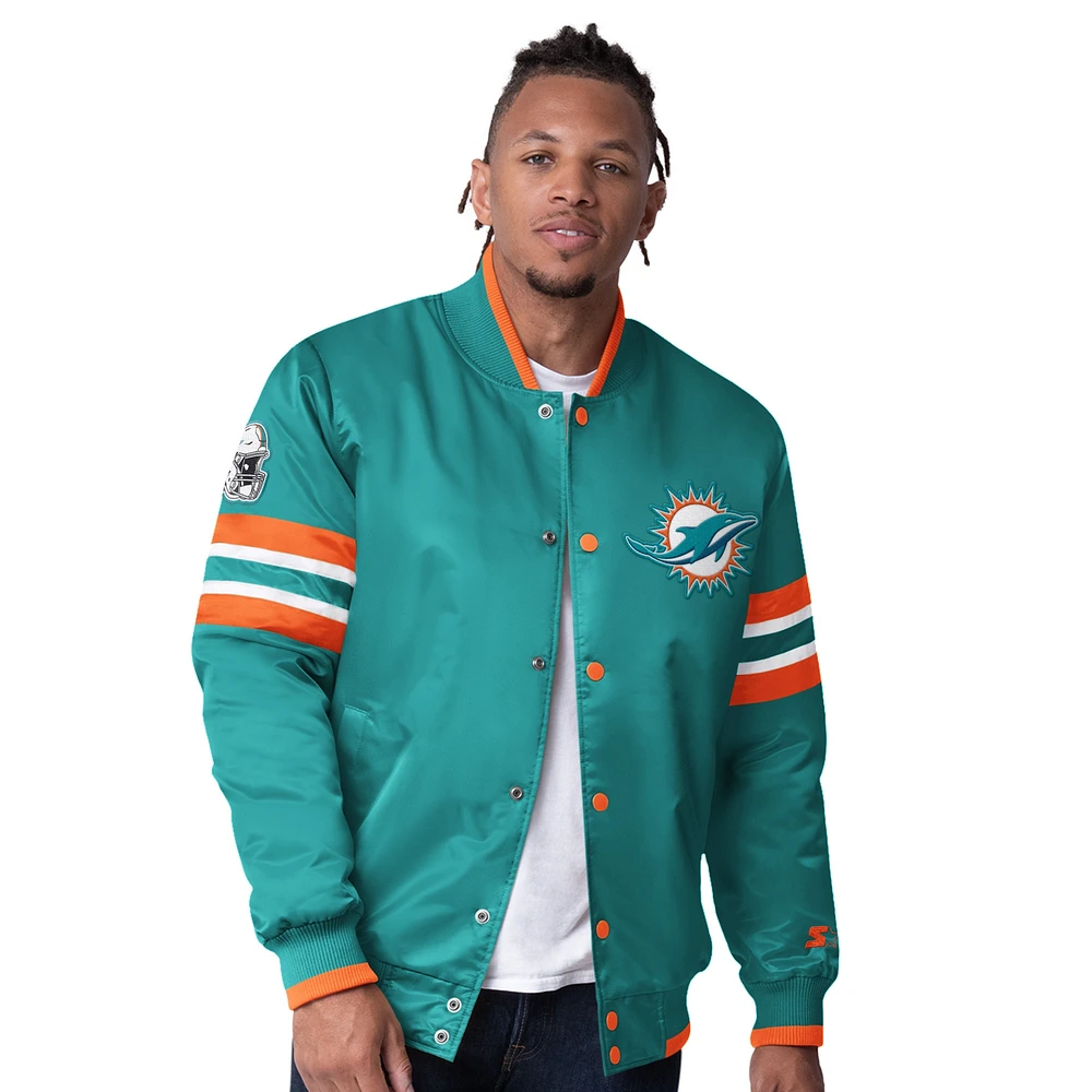 Veste universitaire à boutons-pression Starter Aqua Miami Dolphins Scout I pour homme