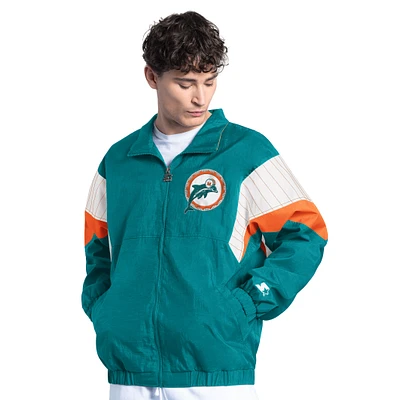 Men's Starter Aqua Miami Dolphins Yard Line Vintage Logo Full-Zip Jacket