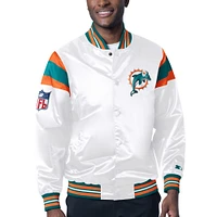 Men's Starter White Miami Dolphins Throwback Satin Full-Snap Varsity Jacket