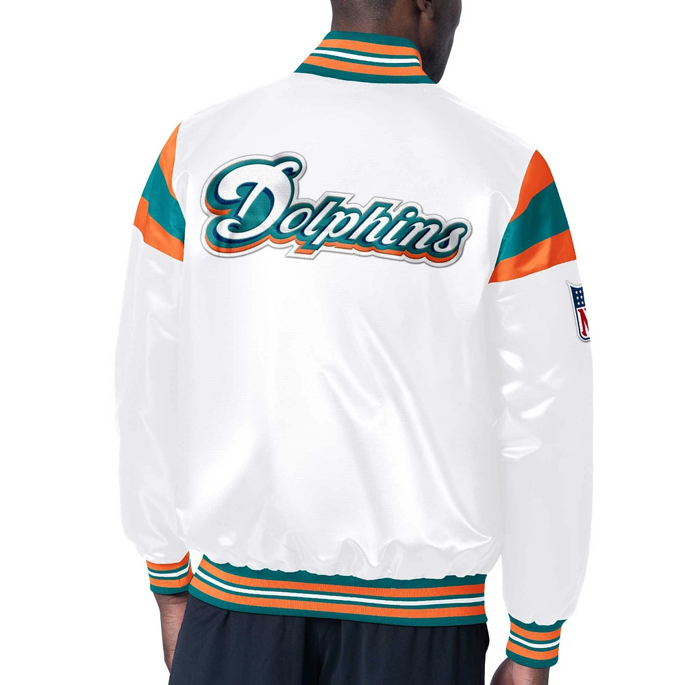 Men's Starter White Miami Dolphins Throwback Satin Full-Snap Varsity Jacket