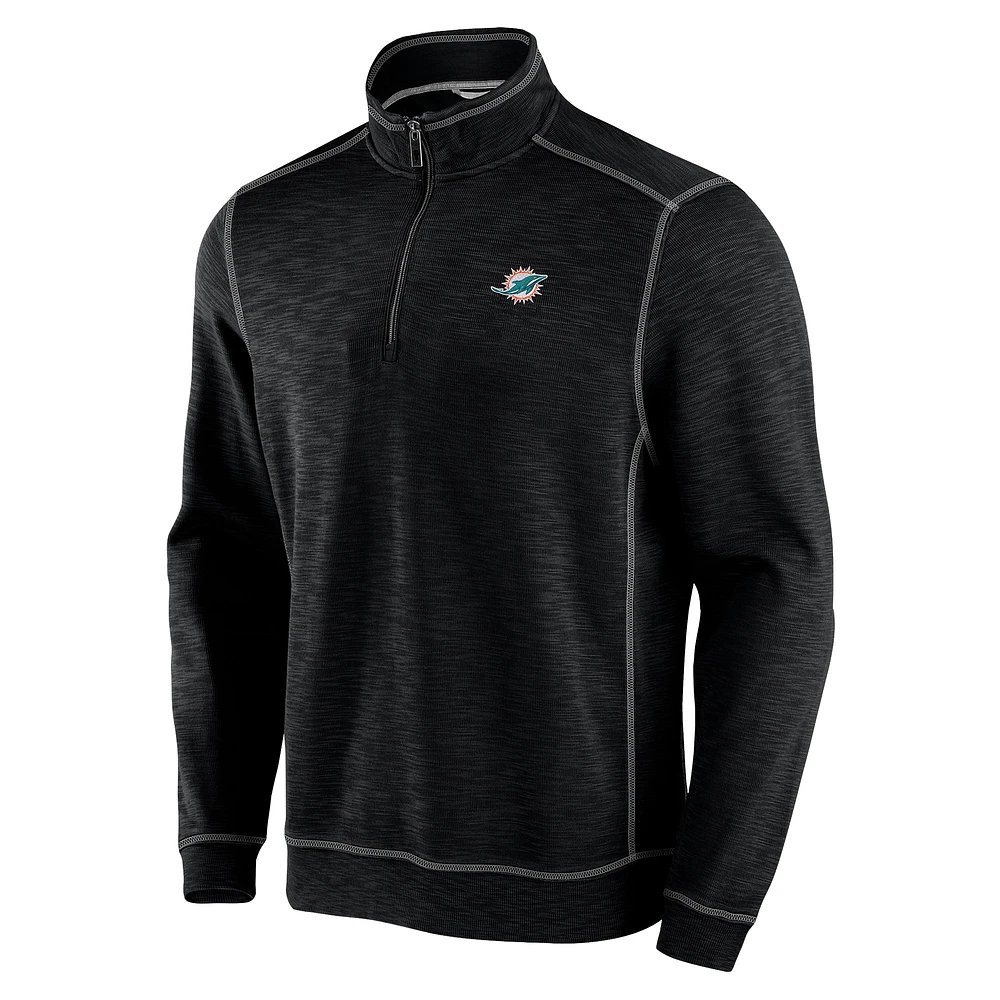 Men's Tommy Bahama Black Miami Dolphins Tobago Bay Tri-Blend Half-Zip Sweatshirt